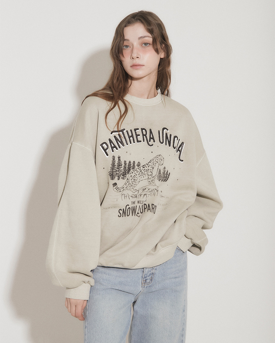 Snow Leopard Print Sweatshirt / Beige [Normal] :상세정보 - 하고(HAGO)