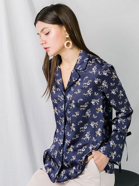 Floral Stretchy Crinkle Blouse Ribon main image 1