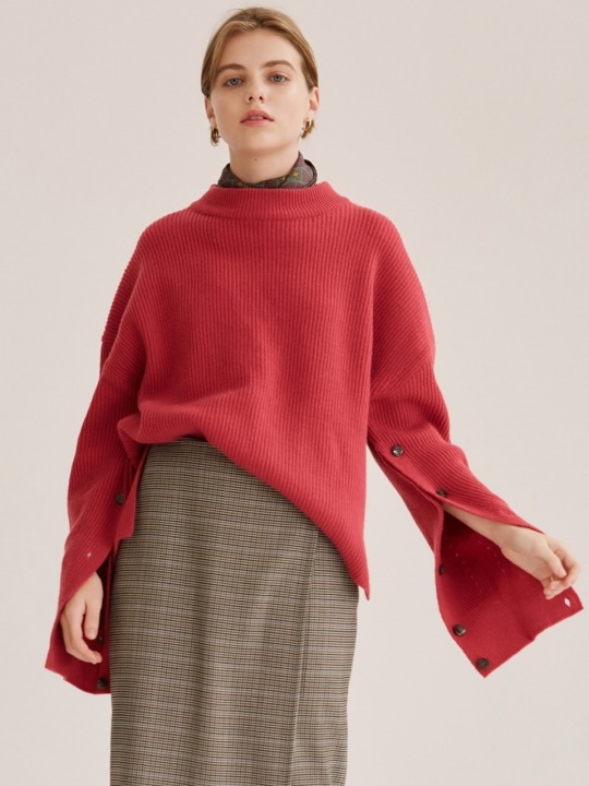 High collar knit sweater pink 하고