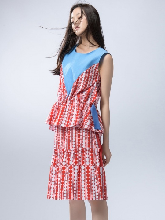 TRAPEZE STRING RIBBON MIX COLOR TOP 하고