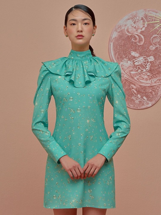 Emerald Ruffled Mini Dress main image 0