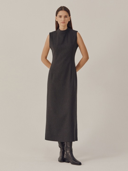 SLEEVELESS SLIM WOOL DRESS_Gray 하고