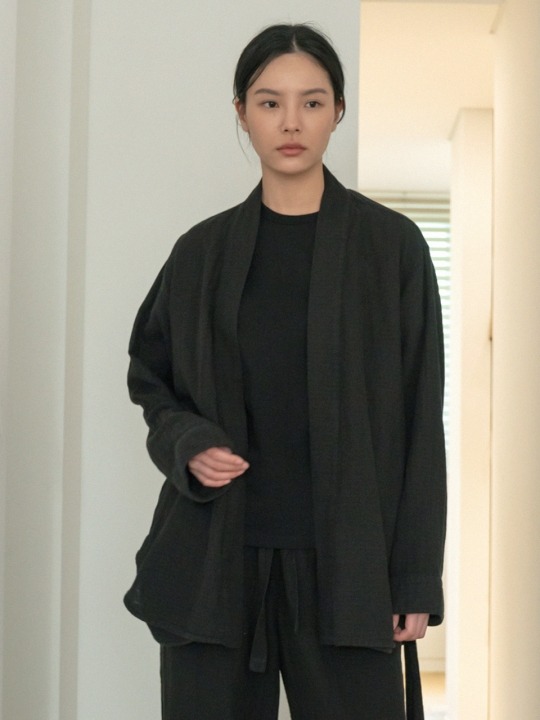 [파이널세일] organic lounge half robe (black) - HAGO(하고)