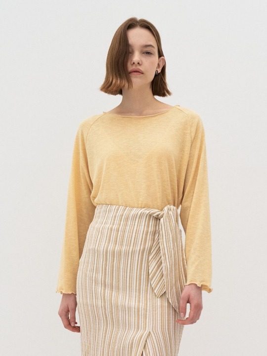 Women's Casual Solid Boat Neck Knitted Yellow Top