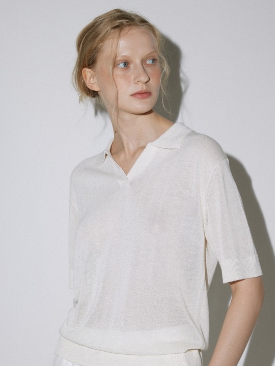 linen open collar knit TOPoatmeal 하고