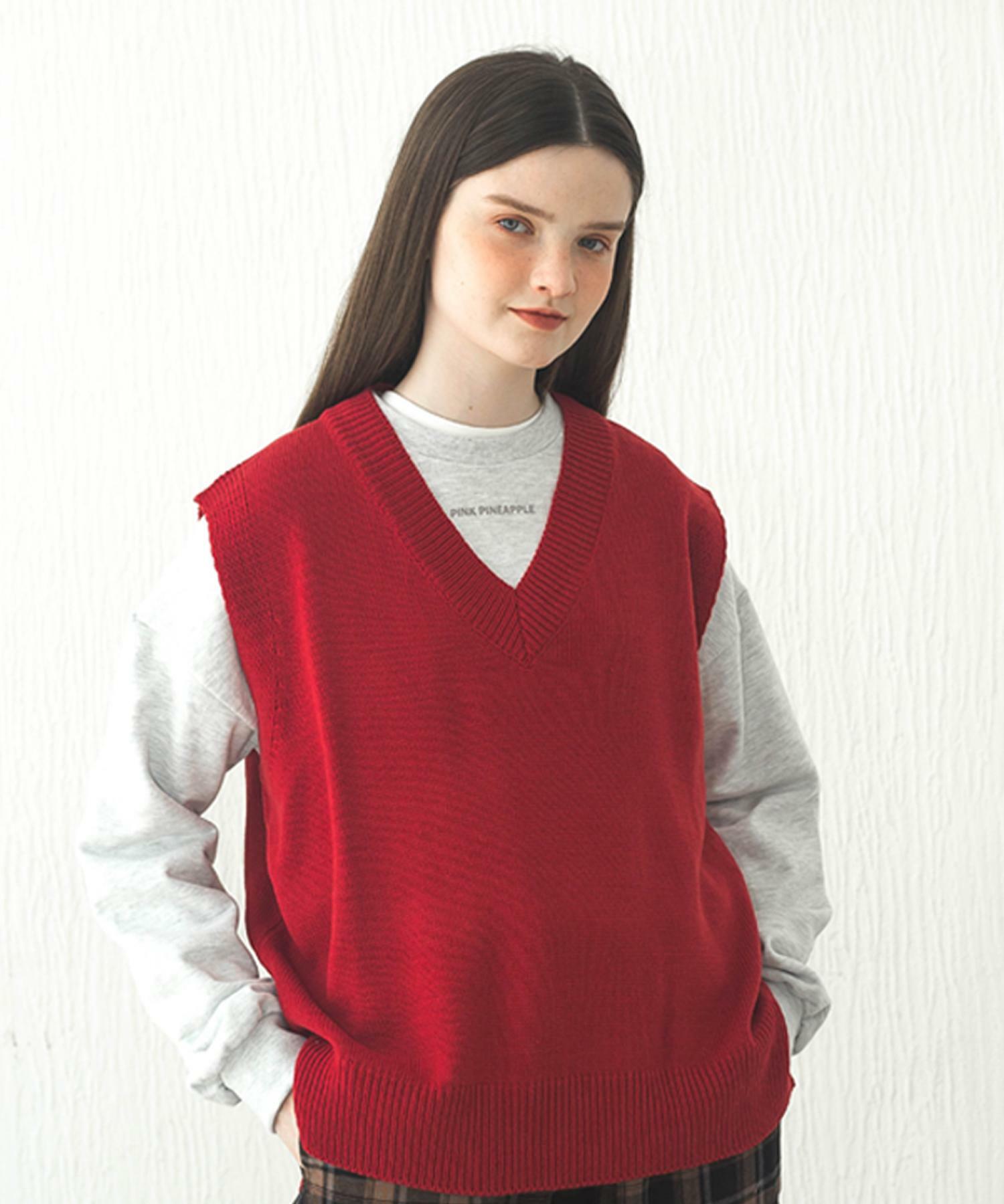 BOXY KNIT VEST_RED 하고