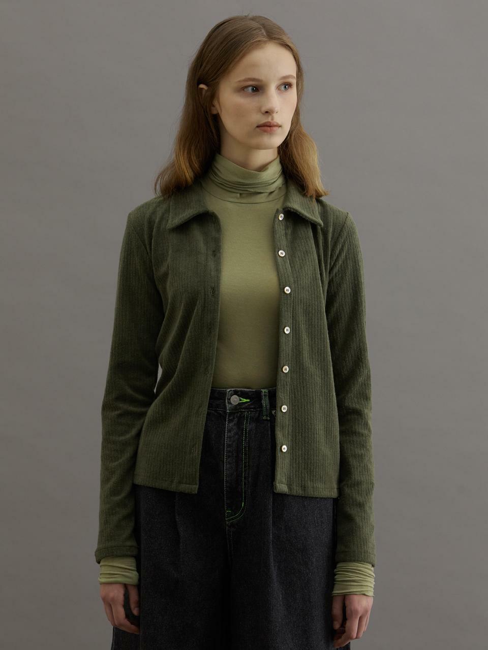[NEUL] Terry Rib Shirt Collar Top_Khaki - HAGO(하고)