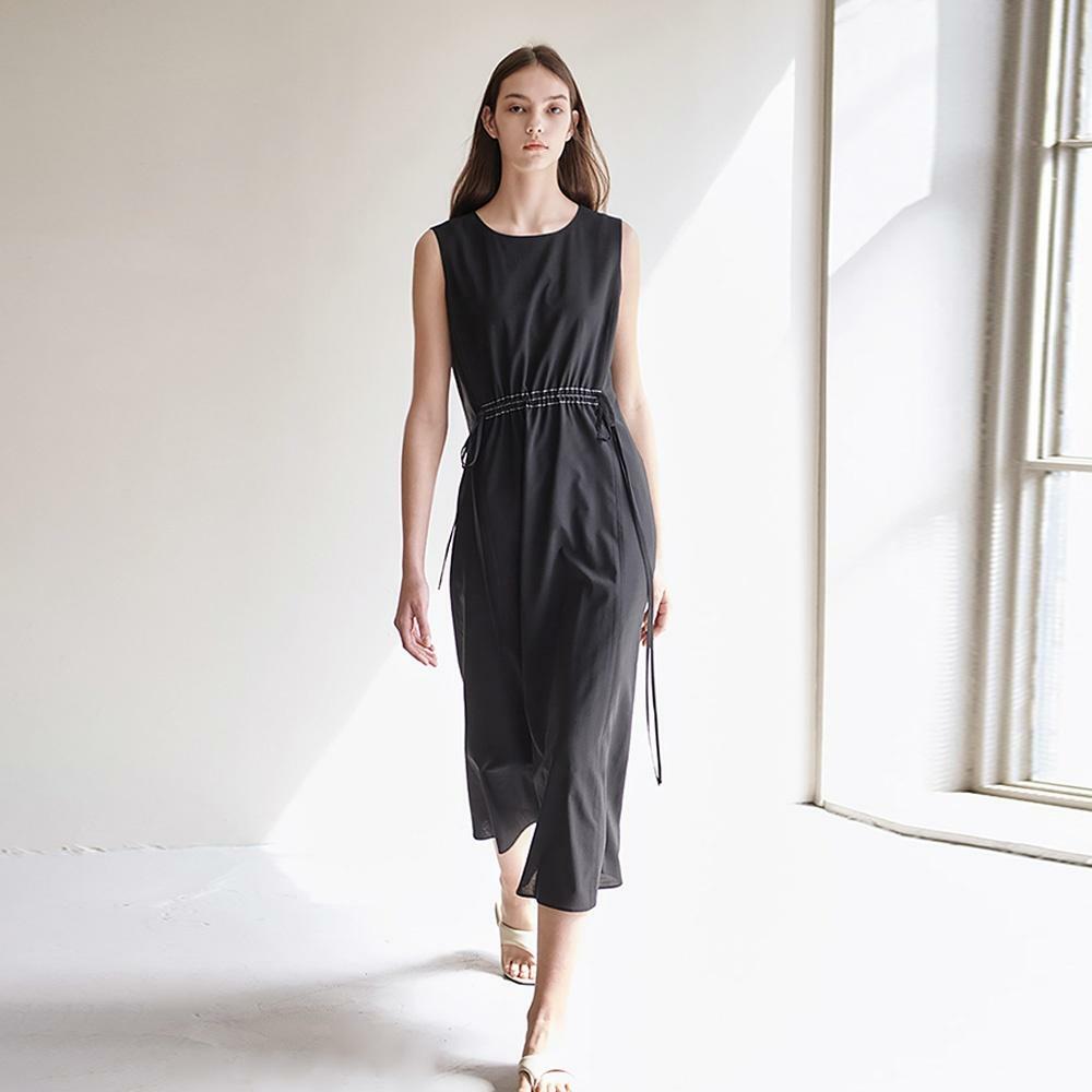 [SUMMER WOOL] STITCH SLEEVELESS ONEPIECE (BLACK) 하고