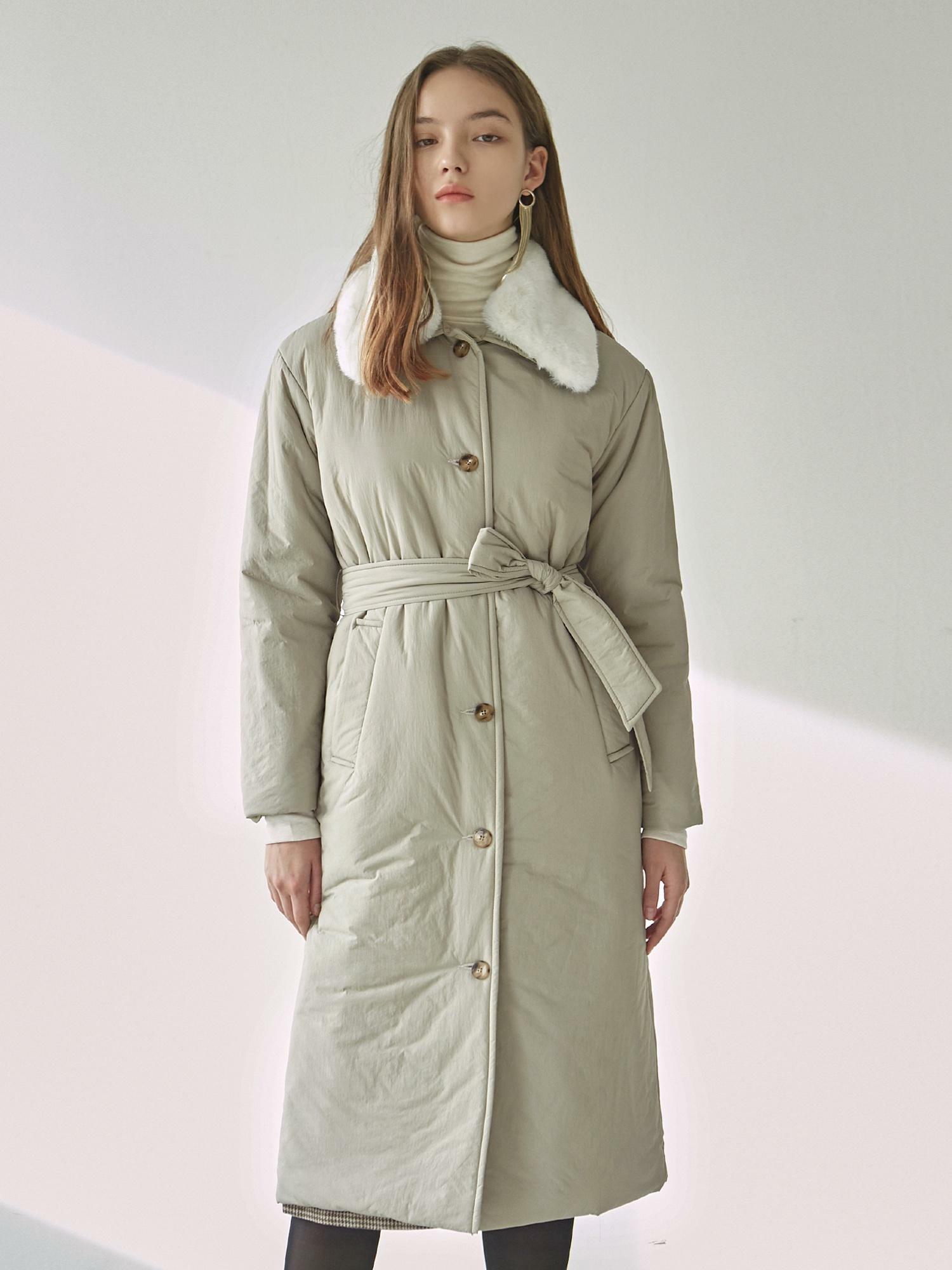 FUR LONG PADDING COAT_LIGHT BEIGE 하고