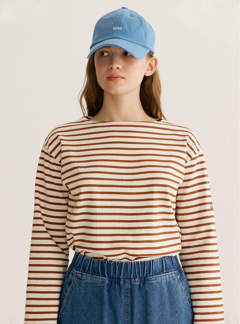 boat neck stripe tee camel 하고