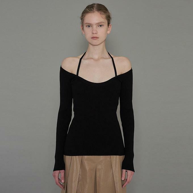 HALTER STRAP KNIT TOP (BLACK) 하고