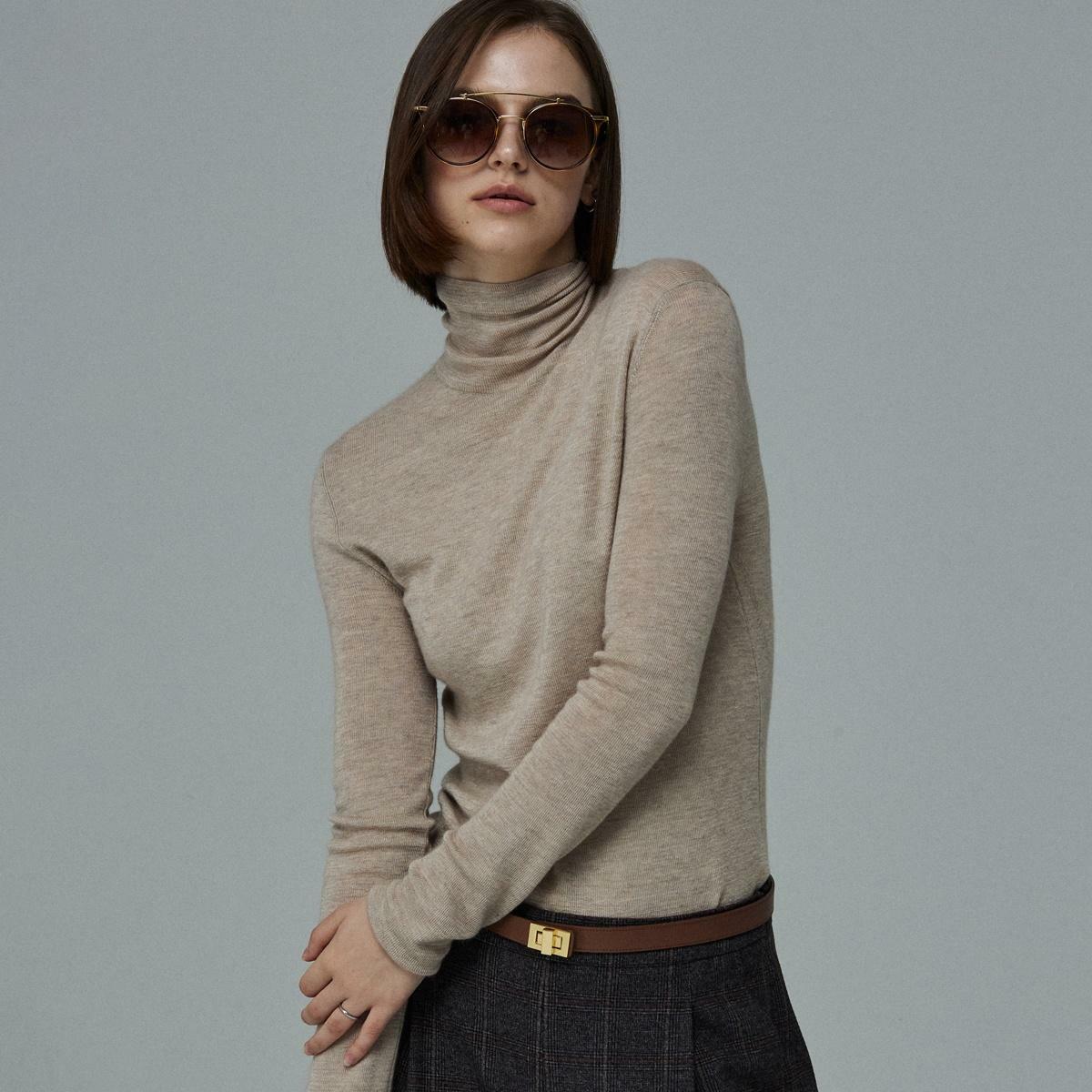 Beige Turtleneck Knitted Cutout Backless Top main image 0