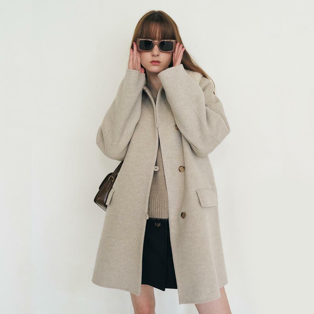 22 Fall_ Oatmeal Handmade Belted Wool Coat 하고