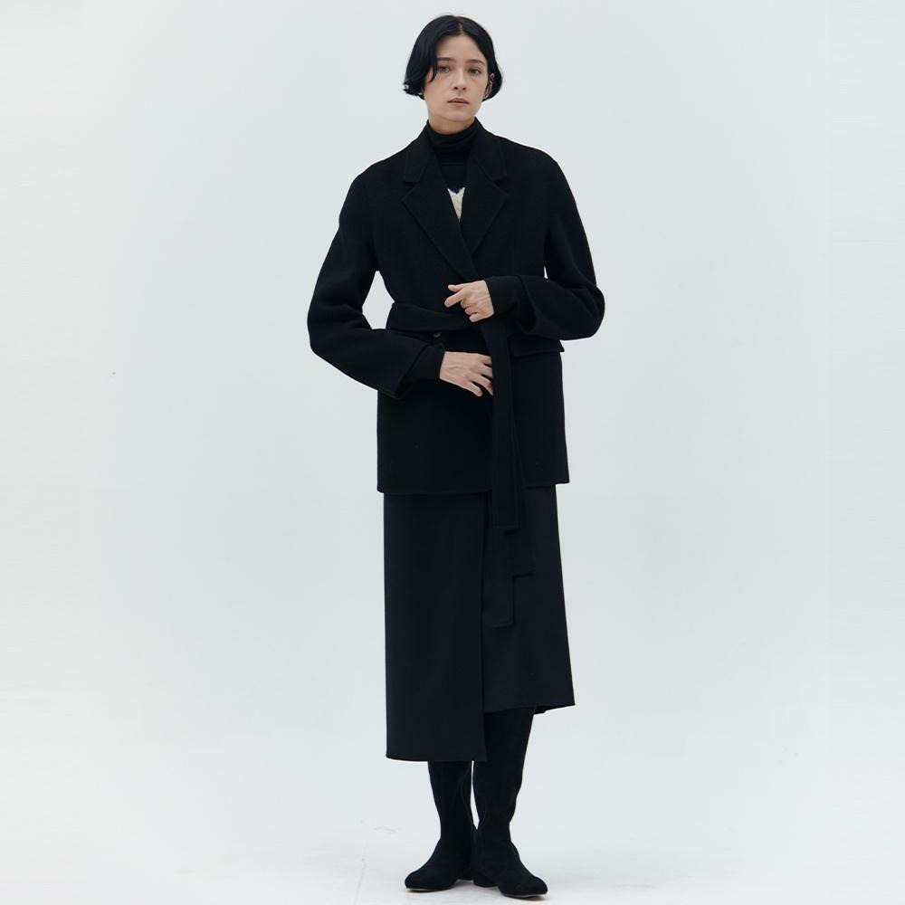 Signature Cashmere Handmade Half Coat_Black 하고