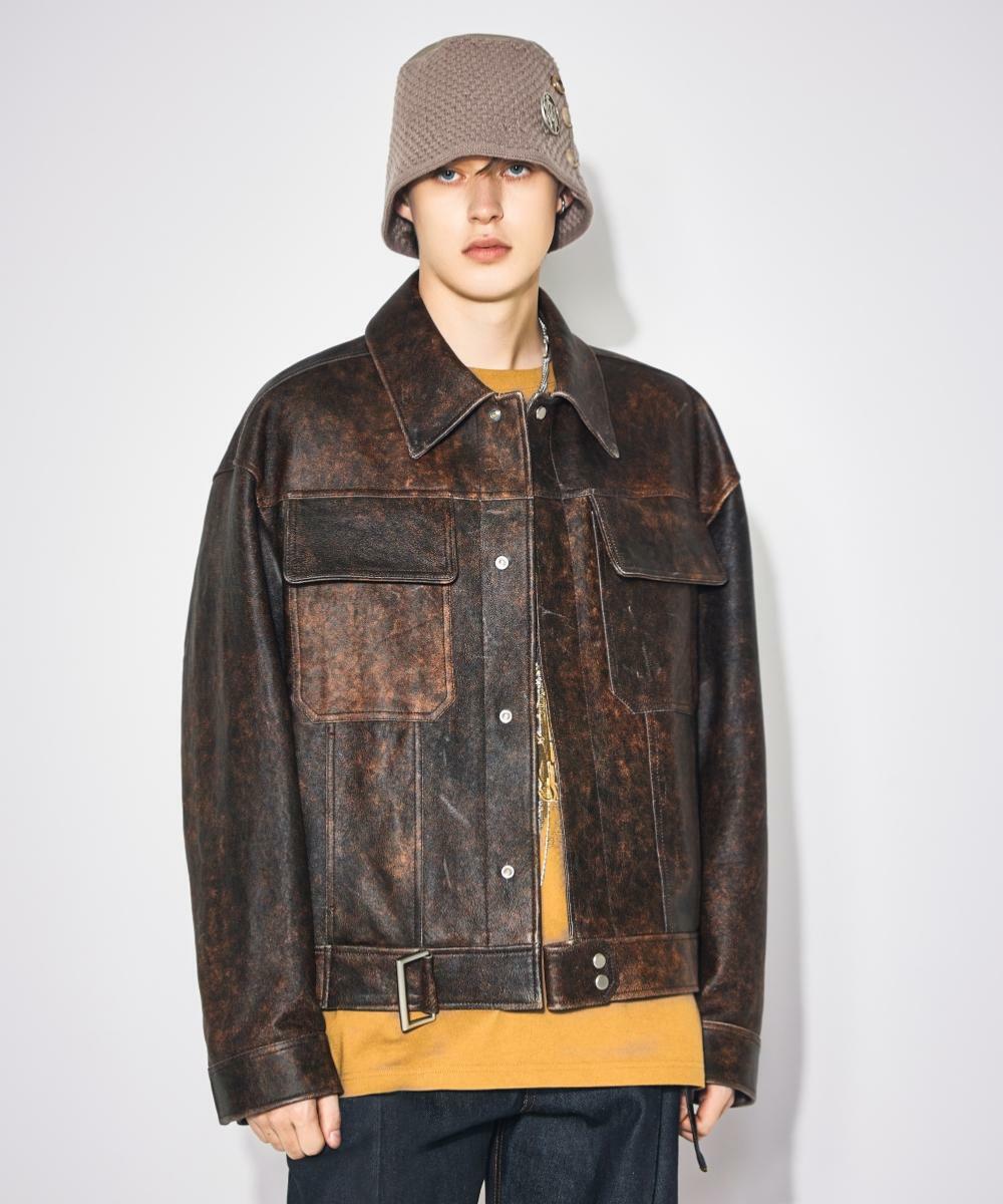 CREASE LAMB LEATHER TRUCKER 하고