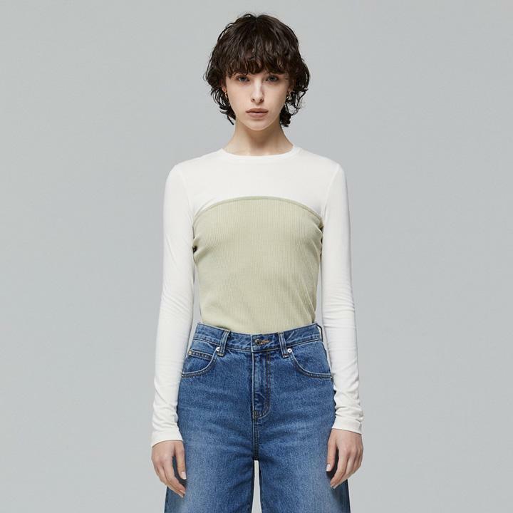 LAYERED TUBE TOP SLIM TSHIRT_YELLOW GREEN 하고