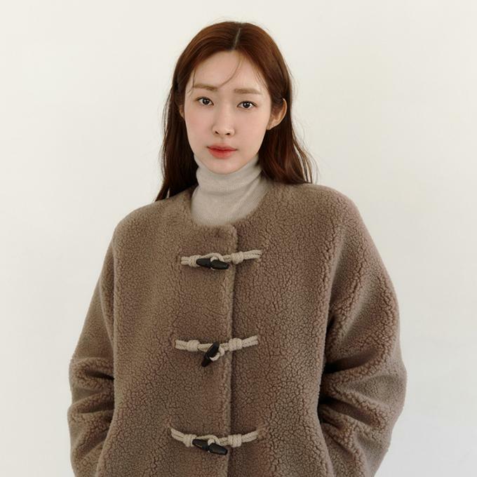 toggle button fleece coat brown 하고