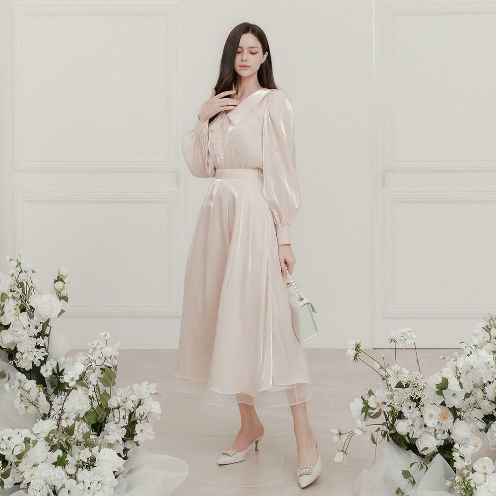 Daisy Satin Long Skirt (Light Pink) 하고