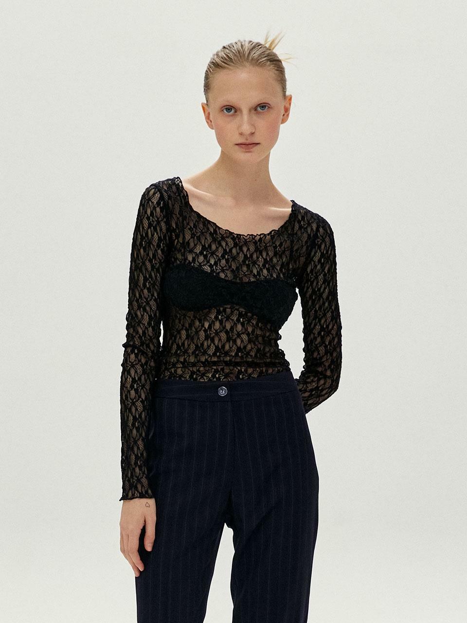 Lace Interlock Top in Black - HAGO(하고)