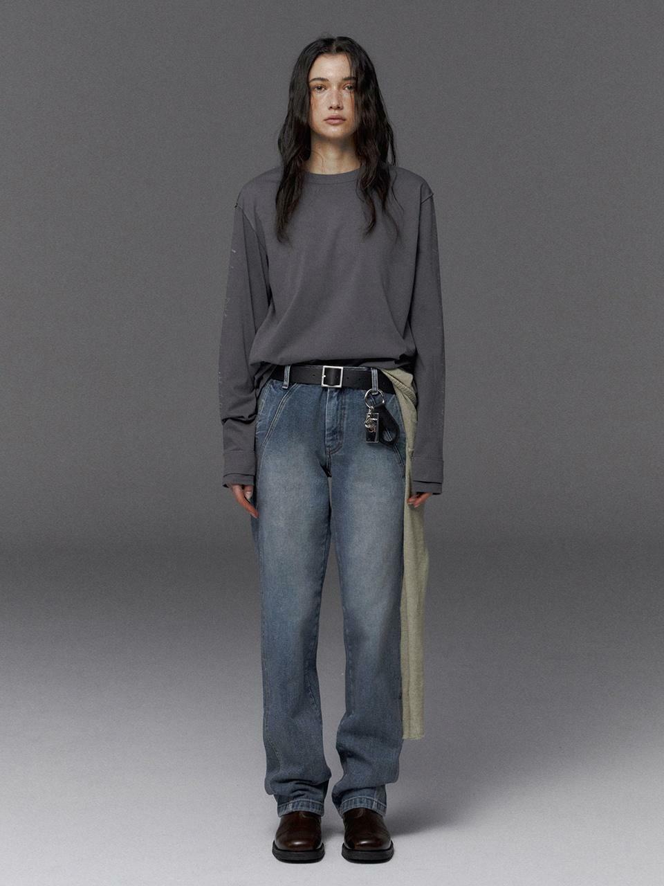 INTO LETTERING LONG T-SHIRT, CHARCOAL - HAGO(하고)