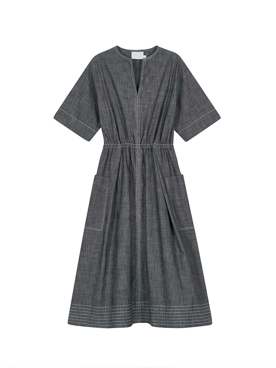 PLEATED DENIM DRESS_BLACK 하고