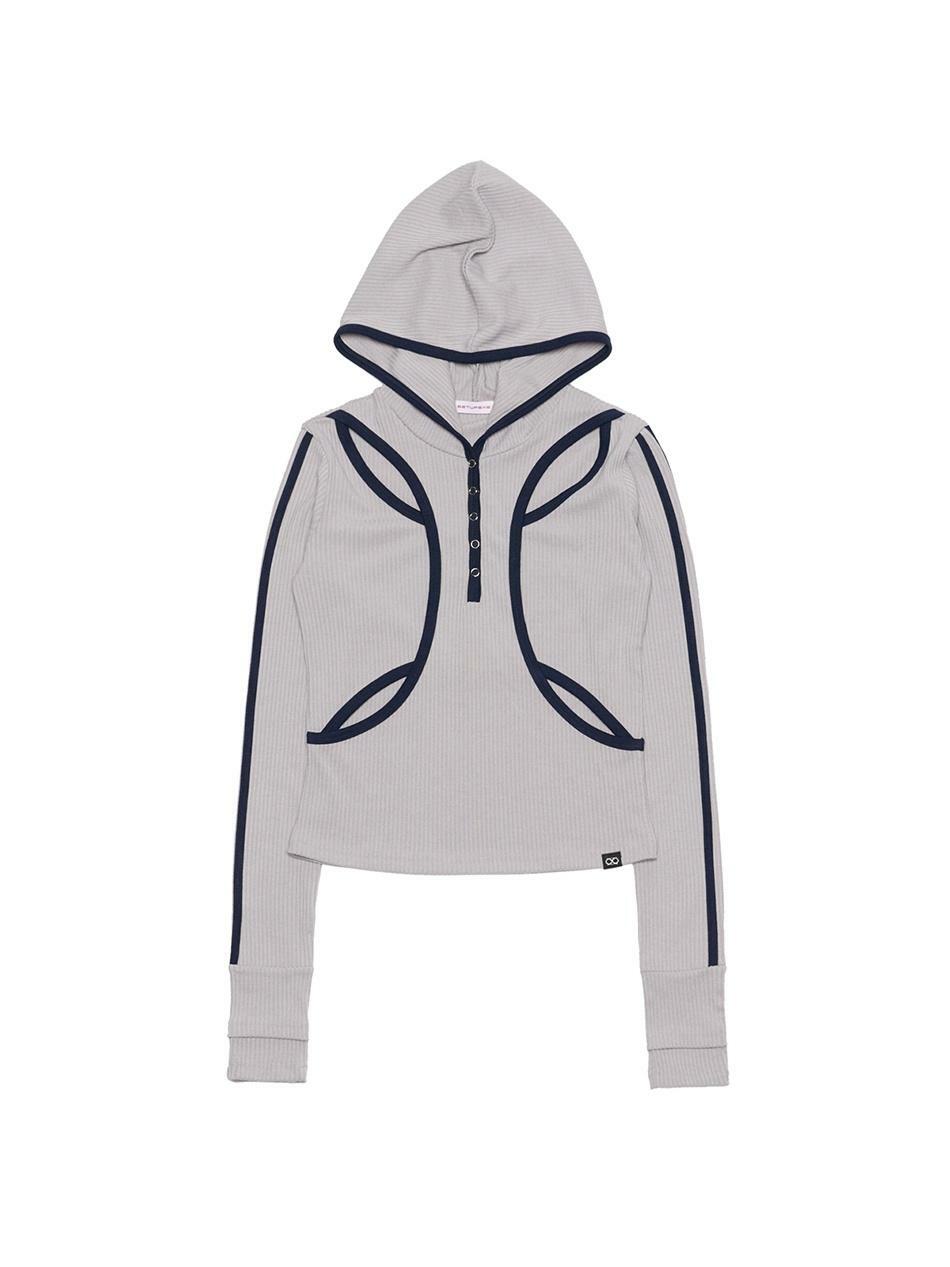Front slit hand warmer button hood Top [Light Grey] - HAGO(하고)