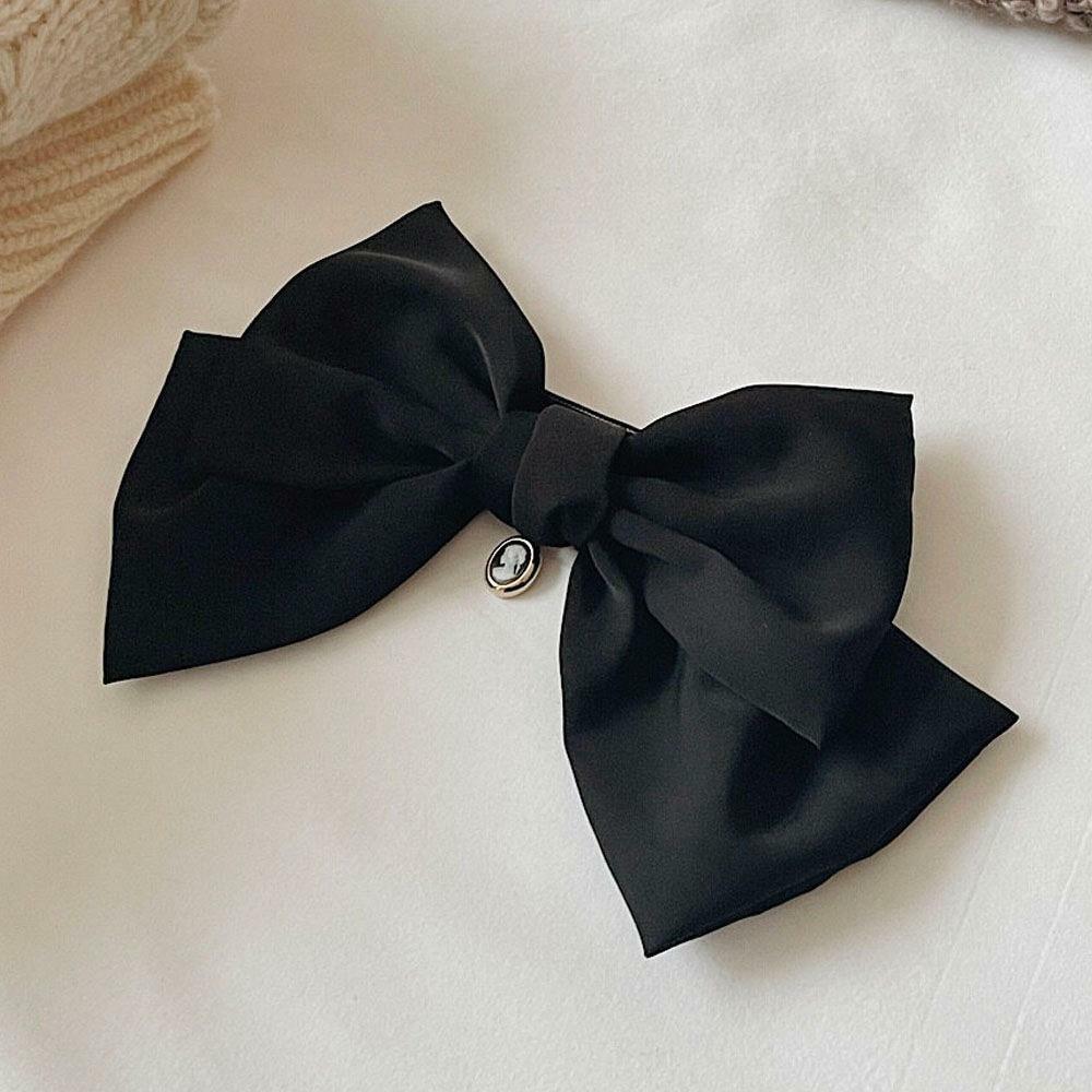 oar Vintage Cameo Satin Wide Ribbon Barrette [Black] - HAGO(하고)