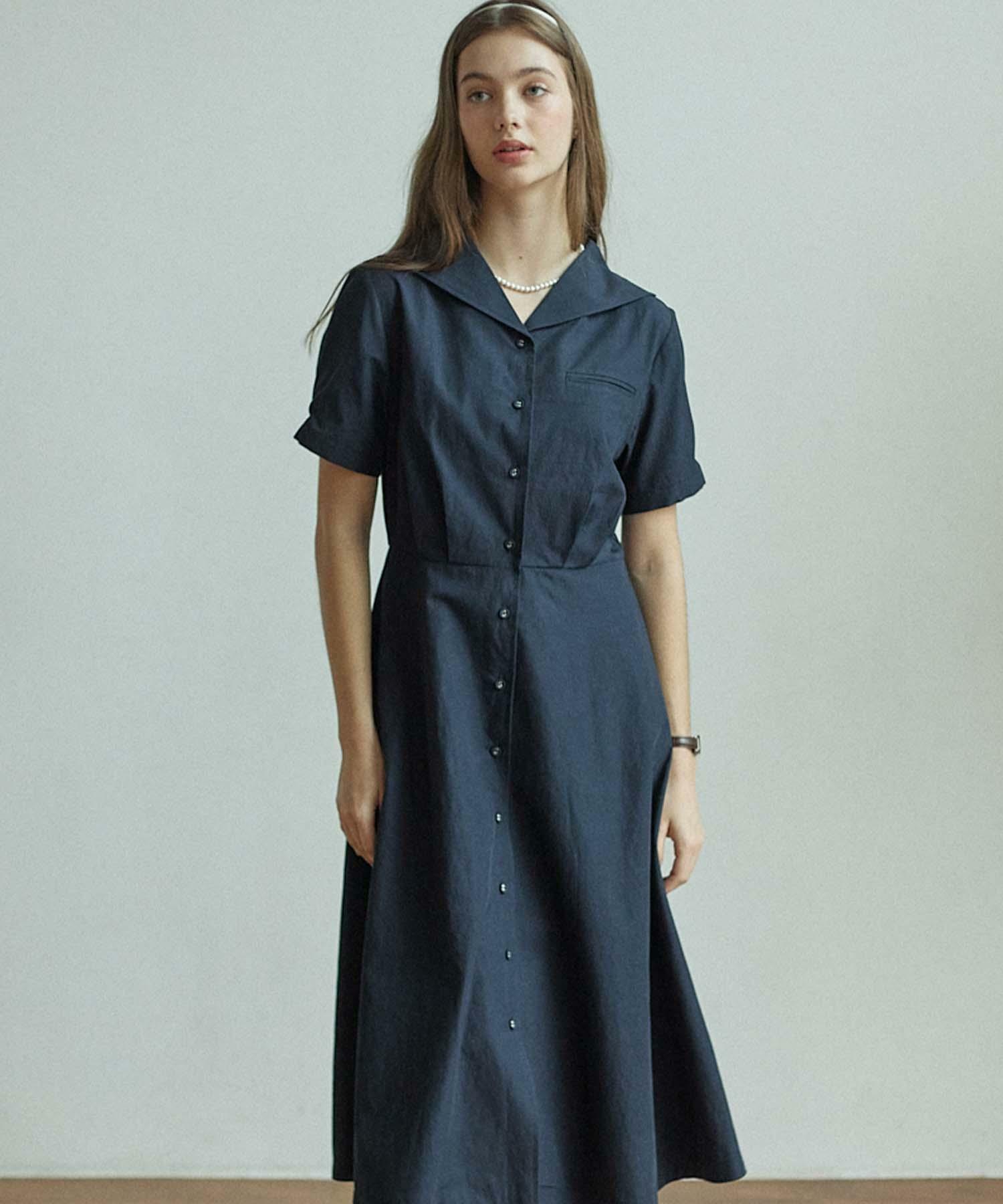 Korango Vamos Vintage Girls Linen Collared Dress - Navy main image 0