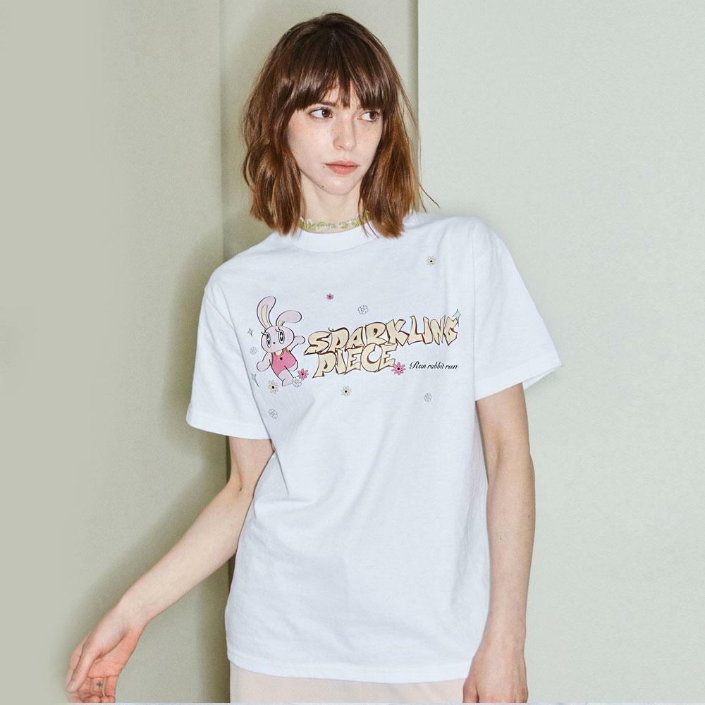 RUN RABBIT RUN TSHIRT 런 래빗 런 그래픽 티셔츠 화이트 하고