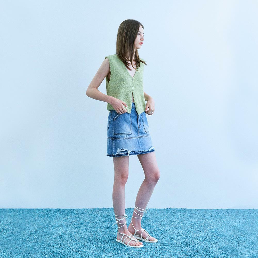 Apel v neck summer bookle vest - green - HAGO(하고)