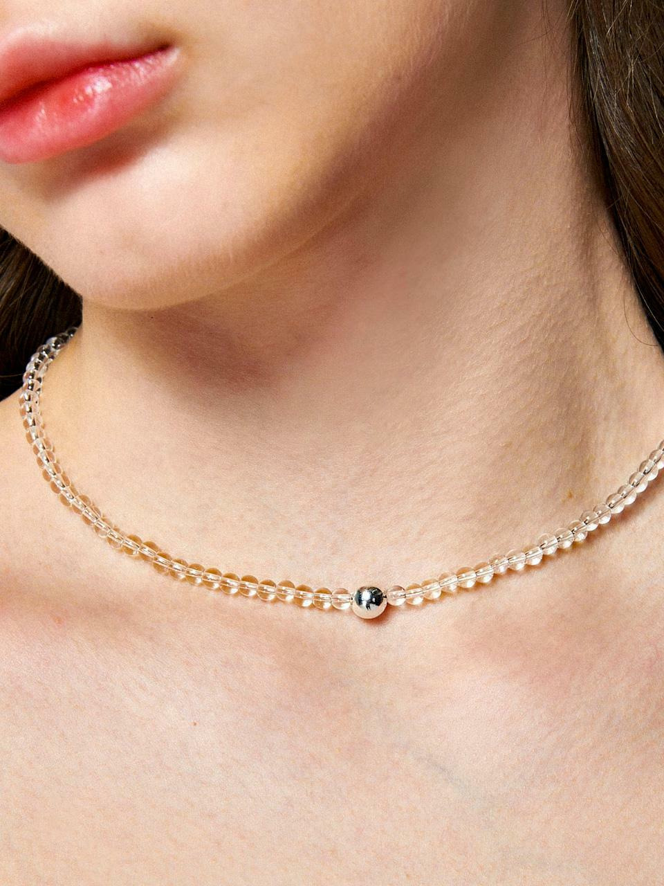 Natural Crystal Ball SIlver Necklace In452 [Silver] 하고