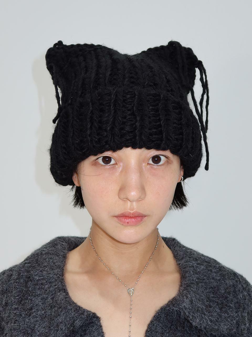 PUSSYCAT KNIT HAT, BLACK - 하고(HAGO)