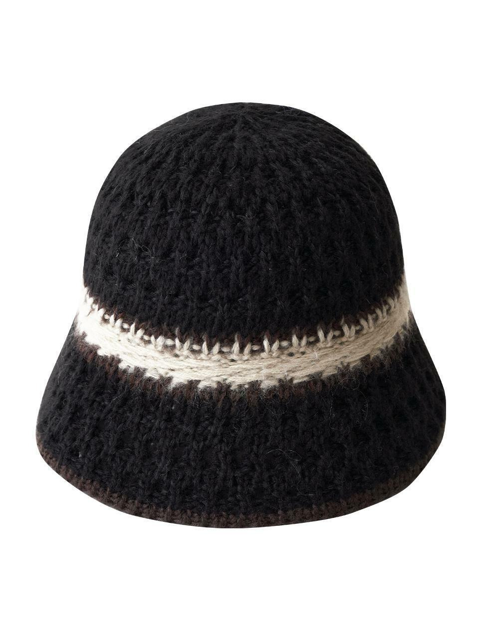 Line Knit Bucket Hat (Black) 하고