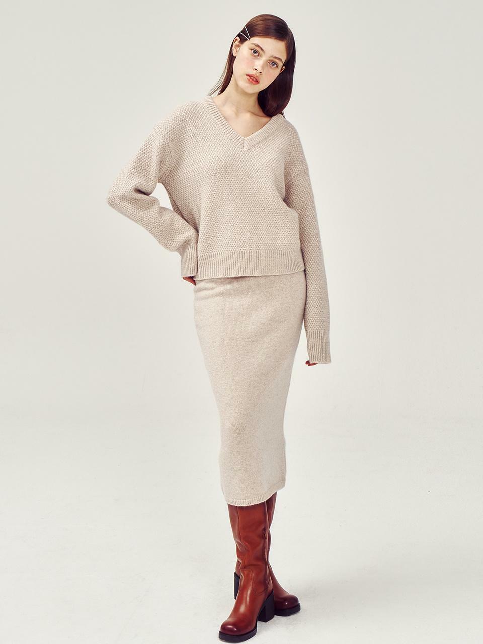 [SET] Glitter Alpaca VNeck Knit Pullover & Skirt 하고