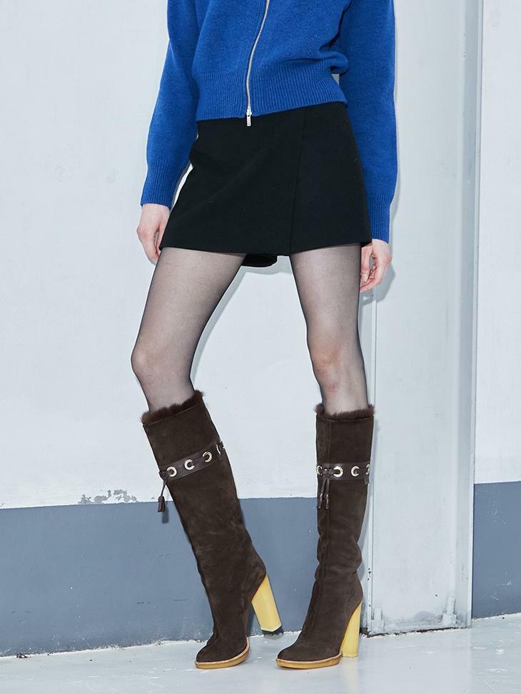 Button pointed wrap skirt shorts black 하고