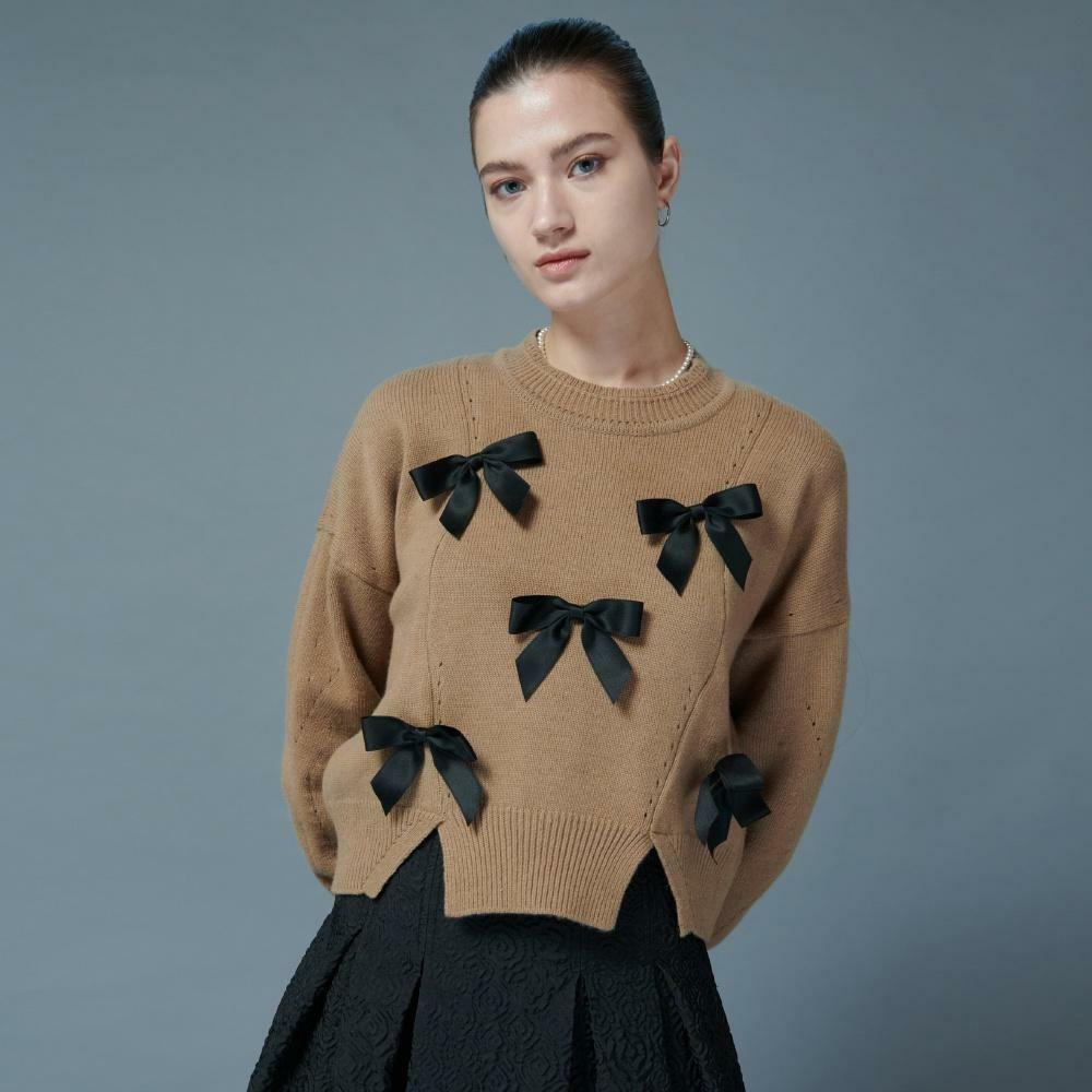 Hazel Ribbon Cashmere Knit Sweater [3 colors] - HAGO(하고)