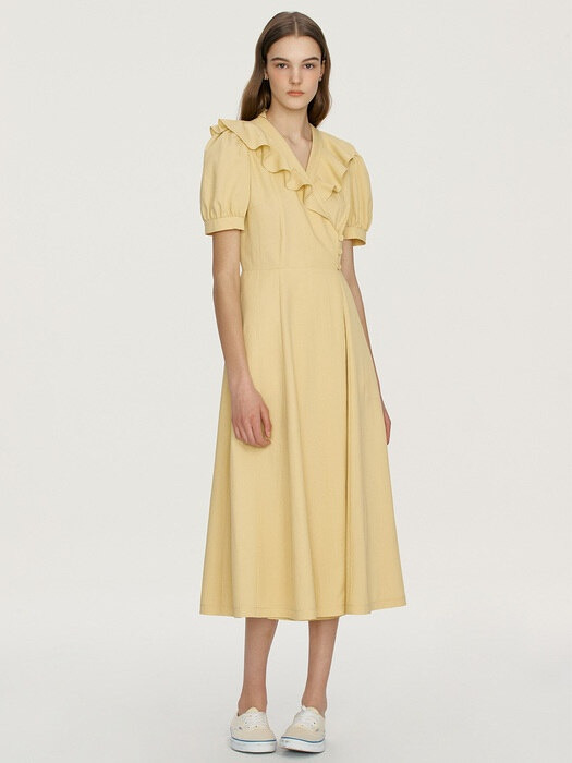 KAPOLEI Ruffle vneck wrap dress (Yellow) 하고