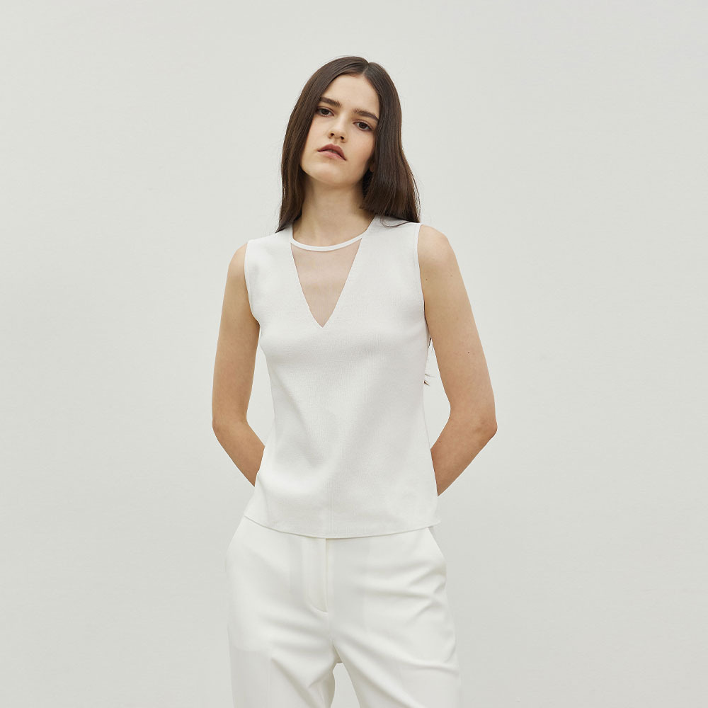 Sheer Point Sleeveless Top White - HAGO(하고)