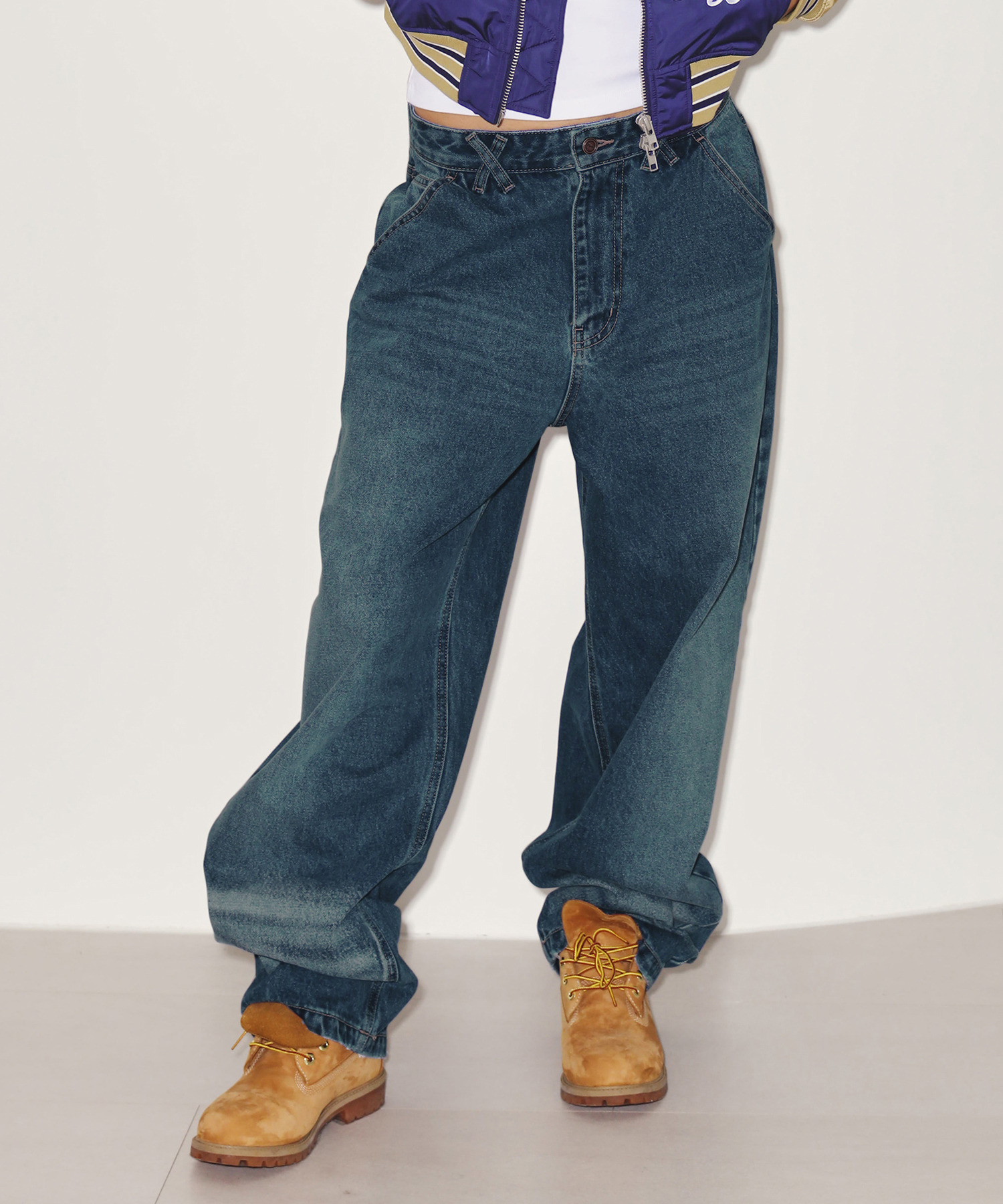 CAT WASHED DENIM PANTS MID BLUE - HAGO(하고)