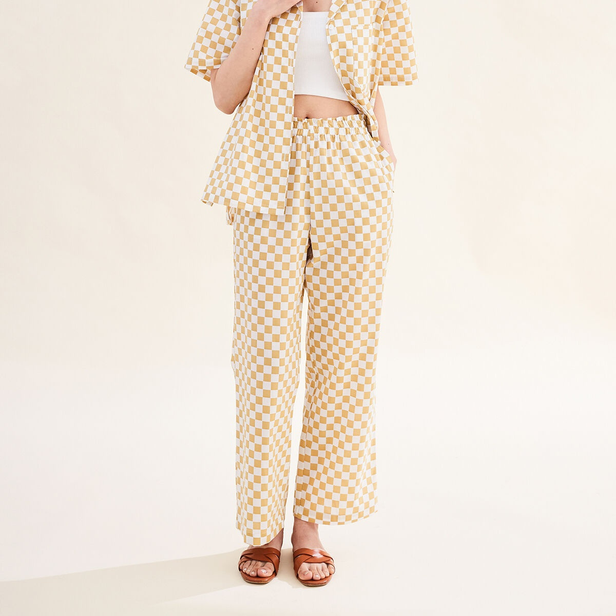 [리퍼브] CHESS CHECK PAJAMAS PANTS_YELLOW - HAGO(하고)