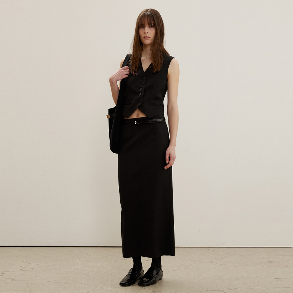 [30%쿠폰]Clean Skirt In Wool Blend, Black - HAGO(하고)