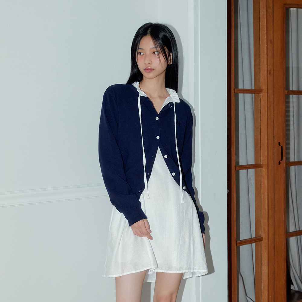 LOGO PLAIN CARDIGAN (NAVY) - HAGO(하고)