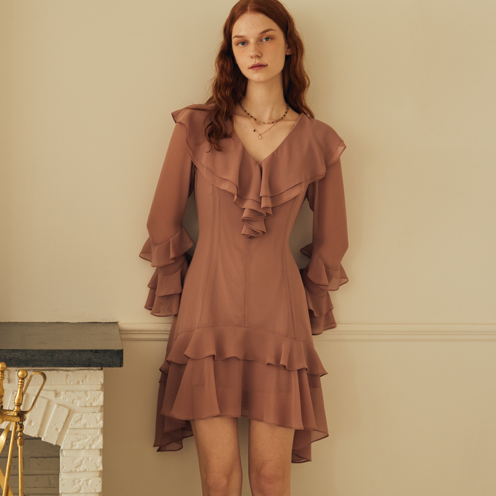 Pale Moon Waybackmachine Ruffle CAPE RUFFLE MINI DRESS_PALE PINK - HAGO(하고)