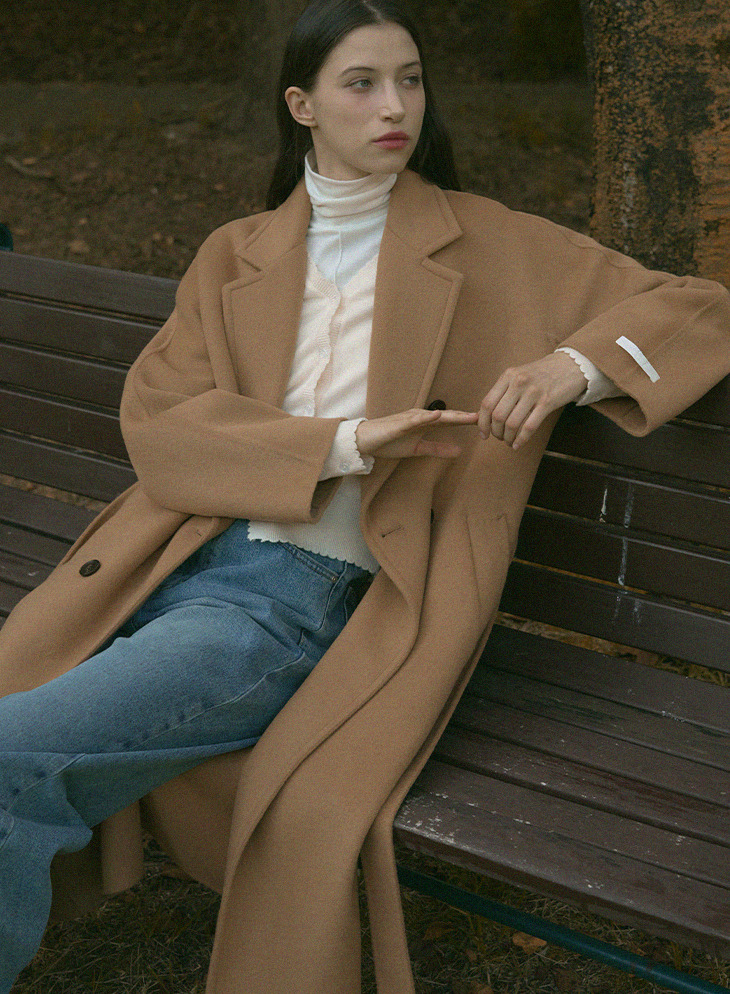 울 핸드메이드 더블 롱코트 [3COLORS] - 하고(HAGO)