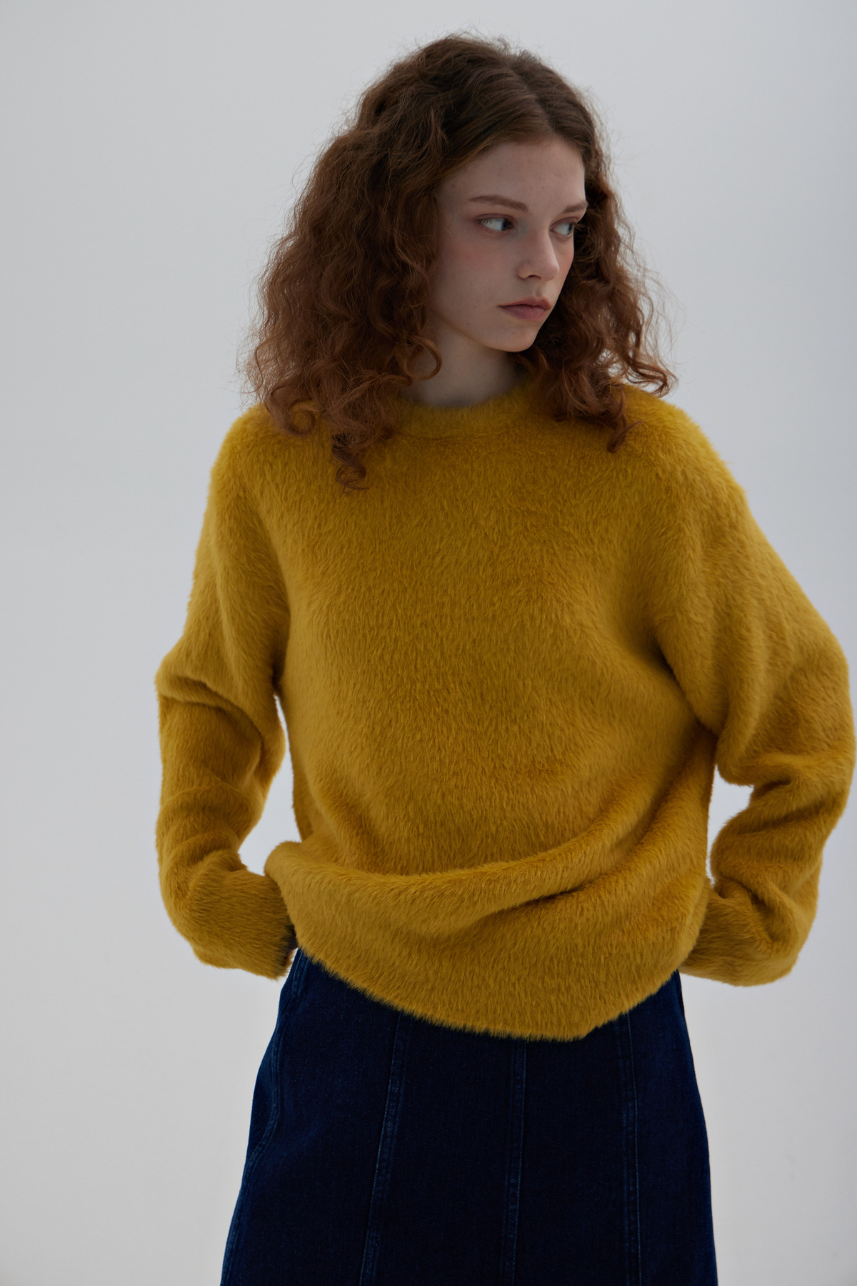 Yellow Angora Soft Angora Fur Raund Knit Yellow - HAGO(하고)
