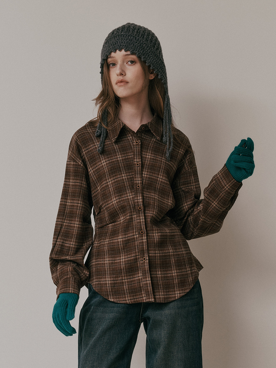 [The Barnnet] Shirring Waist Plaid Top