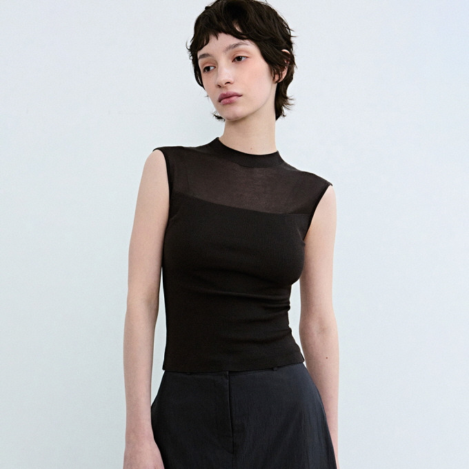 [22% 쿠폰]SHEER LINE SLEEVELESS_CHARCOAL - HAGO(하고)