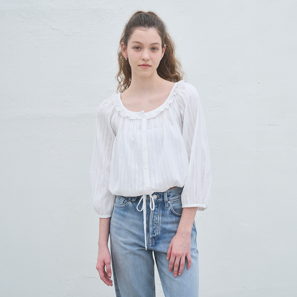 White Ruffles String MINI RUFFLE STRING BLOUSE_WHITE - HAGO(하고)