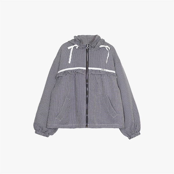 LACE STRING CHECK WINDBREAKER_BLACK - HAGO(하고)