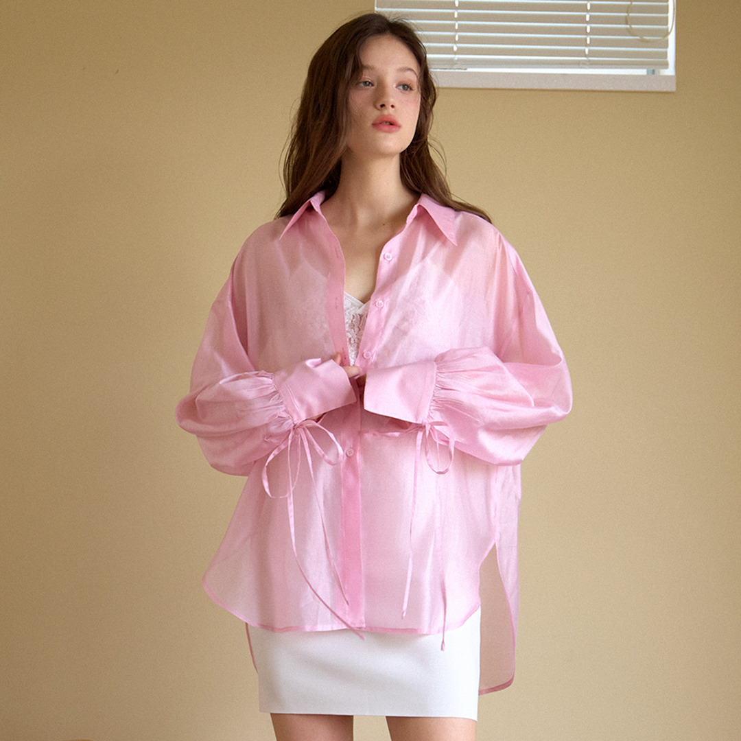 [단독~4.27]Sheer Ribbon String Shirts [Pink] - HAGO(하고)